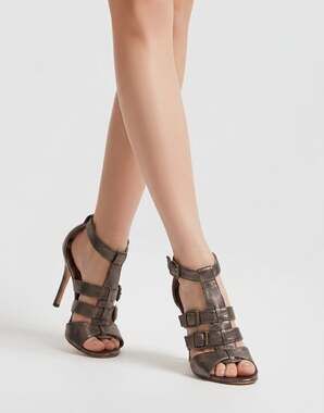 Manolo Blahnik Esseamo metallic bronze open toe gladiator sandal 5 or EU 35